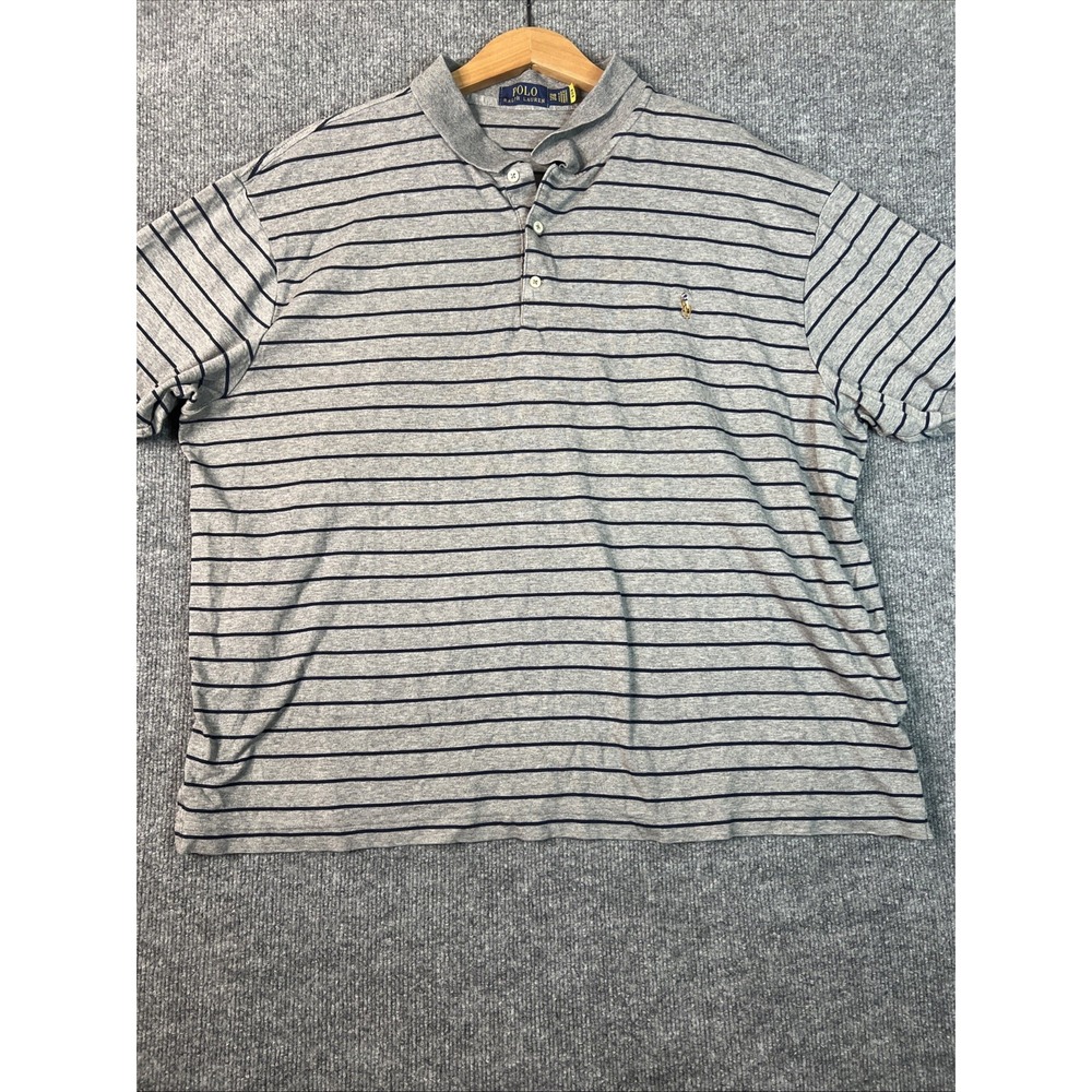 Ralph‎ Lauren Striped Soft Cotton Polo Shirt Metallic Grey/Navy 2XB/2TG